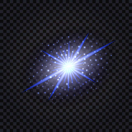 Blue glowing magic star with light flash effect and shiny sparkles. Isolated on transparent background. Vector illustrationのイラスト素材