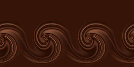 Chocolate waves and swirls. Abstract background,  wavy border pattern with smooth chocolate flow. Vector illustrationのイラスト素材