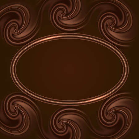 Chocolate swirl waves and glowing frame border. Decorative background for cover   design. Vector illustrationのイラスト素材
