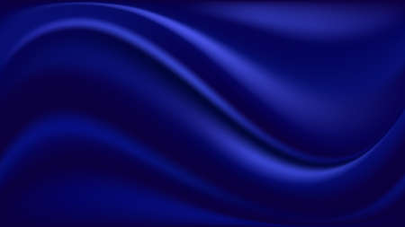 Blue silk background. Wavy satin fabric texture, deep blue color flow waves. Abstract pattern. Vector illustrationのイラスト素材
