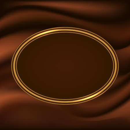 Golden glowing frame border on chocolate wavy flowing background. Design for logo or poster. Vector illustrationのイラスト素材