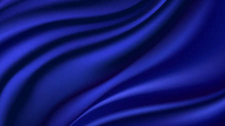 Blue silk wavy background. Smooth shiny satin texture, deep blue wave color flow. Abstract vector illustrationのイラスト素材