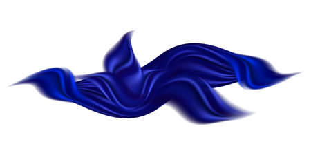 Blue silk wavy ribbon, decorative design element isolated on white background. Deep blue satin swirl. Vector illustrationのイラスト素材
