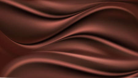 Chocolate wavy background. Milk chocolate swirl waves, smooth  satin texture, color flowing.  Abstract background, vector illustrationのイラスト素材