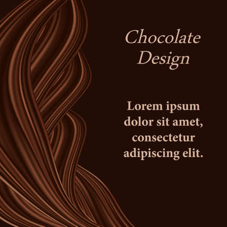 Chocolate background with wavy swirl decorative border for cover or poster. Dark brown chocolate twisted drapery, smooth color flow design. Abstract  illustrationのイラスト素材