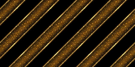 Gold glittering background. Golden shiny sparkles and dust with glowing lines, shimmer light effect. Abstract geometric pattern illustrationのイラスト素材