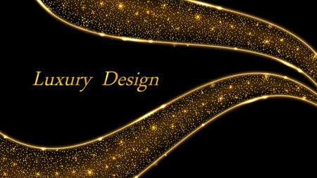 Gold glitter wave swirl background.Shiny star dust and golden glowing curve lines, abstract luxury modern design with light effect.のイラスト素材