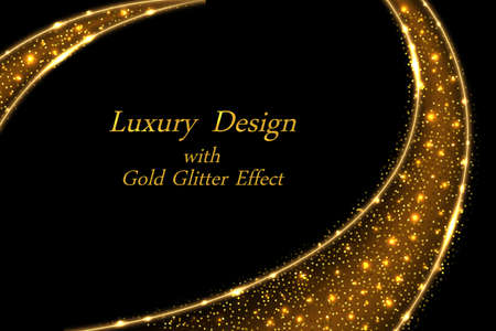 Gold glowing luxury design, dynamic golden swirl on black with shiny sparkles and star dust shimmer. Abstract vector illustration for poster or cover background.のイラスト素材