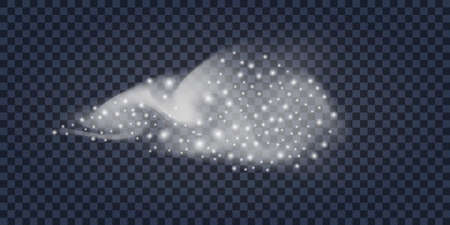 Snow wind swirl with glitter sparkles. Silver snow mist, blizzard snowflakes, tornado whirlwind.Christmas winter element isolated on transparent background, abstract vector illustrationのイラスト素材