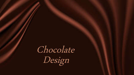 Chocolate wave background with silk curtain drapes. Smooth satin texture, dark brown creamy chocolate color flowing. Abstract backdrop for banner or poster, vector illustrationのイラスト素材