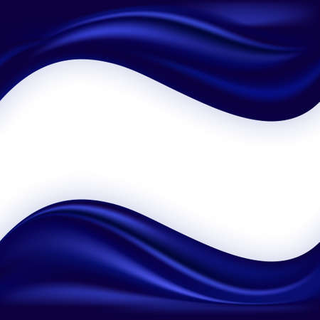 Blue silw wave border background for poster or banner. Deep blue smooth satin texture, wavy swirl, realistic color floe. Abstract vector illustrationのイラスト素材