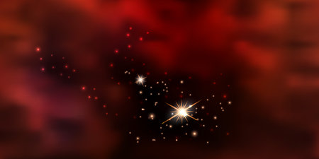Galaxy space background with fantasy red clouds and shiny stars. Stardust nebula, cosmic universe. Vector illustrationのイラスト素材