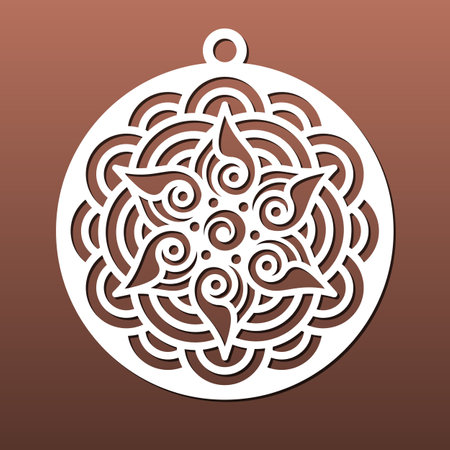 Laser cut mandala, cnc stencil for coaster or Christmas ball. Diy craft, paper art, fretwork, wood carving. Pendant or breloque, decorative element. Vector illustrationのイラスト素材