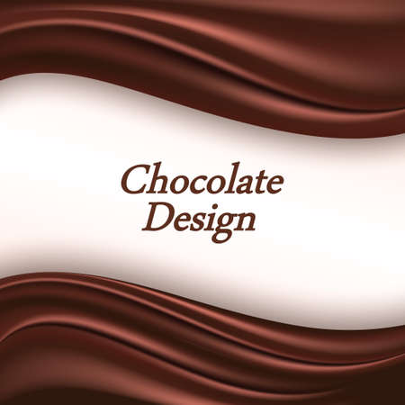Chocolate wavy background. Milk chocolate swirls waves with satin texture and realistic silk drapes, smooth color flow. Border decoration for banner or poster. Vector illustrationのイラスト素材
