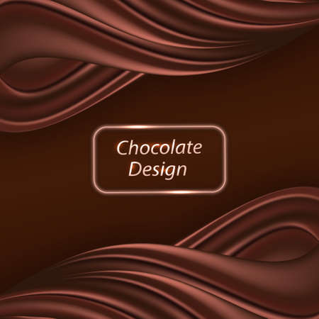 Chocolate swirl waye background. Dark brown chocolate creamy wave with silk texture, modern trendy design for banner or poster with smooth color flow effect. Vector illustrationのイラスト素材