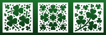 Laser cut panels. Floral pattern with clovers and IIrish shamrocks for CNC cutting. Card background design, interioe decorative screens, wall art, coasters, paper art. Vectior illustrationのイラスト素材