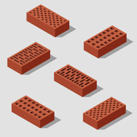 Isometric 3d bricks isolated. Set of bricks, solid blocks for wall construction. Vector illustration.のイラスト素材