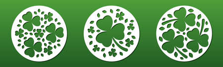 Laser cut coaster, wall art panel for cnc cutting. Floral pattern with clovers and traditional Ireland shamrock. Home design, decorative element. Vector illustrationのイラスト素材