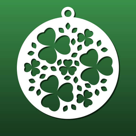 Laser cut coaster, wall art panel for cnc cutting. Floral pattern with clovers and traditional Ireland shamrock. Home design, decorative element. Vector illustrationのイラスト素材