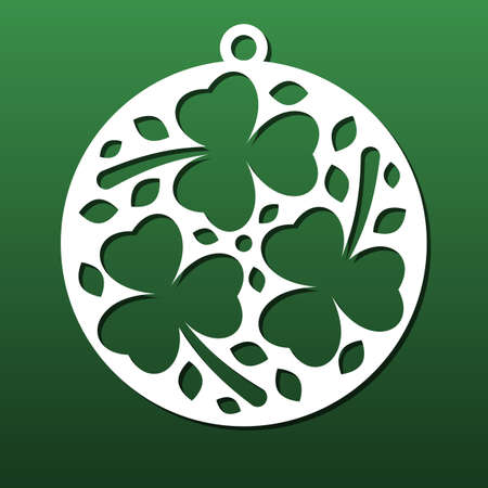 Laser cut coaster, wall art panel for cnc cutting. Floral pattern with clovers and traditional Ireland shamrock. Home design, decorative element. Vector illustrationのイラスト素材