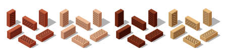 3d Isometric bricks, isolated bricks for wall masonry construction. Colorful solid blocks, set of icons. Vector illustrationのイラスト素材