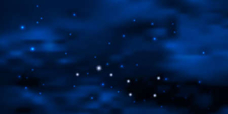 Night blue starry sky with Big Dipper star constellation, glowing stars and clouds. Galaxy space background, deep blue color, vector illustrationのイラスト素材