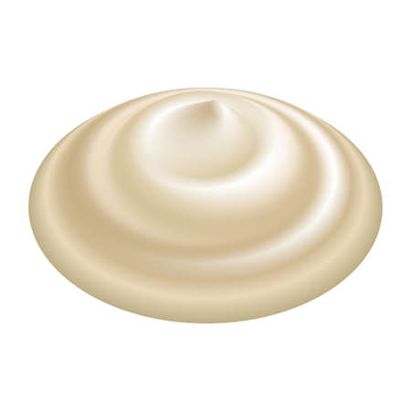 Cream swirl, mayonnaise, whipped dessert or soft creamy mousse. Realistic smooth texture, isolated on white background. Vector illustrationのイラスト素材