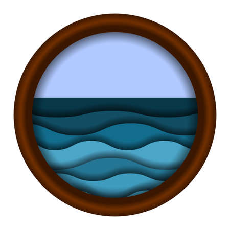 Ravel icon with sea waves. Blue and turquoise waves for tourism or water sport business logo. Modern paper art 3d design style. Vector illustrationのイラスト素材