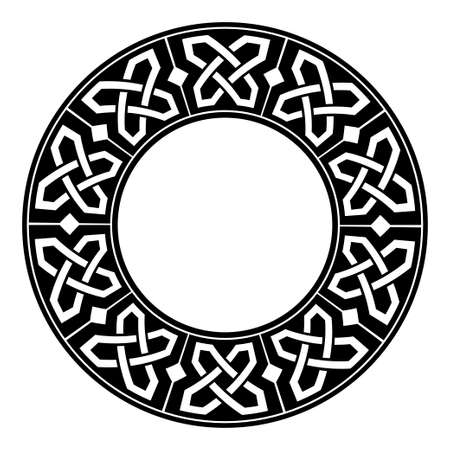 Circular decorative border with celtic ornament. Traditional medieval celtic knots pattern. Black and white design. Vector illustrationのイラスト素材