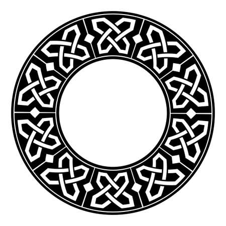 Circular decorative border with celtic ornament. Traditional medieval celtic knots pattern. Black and white design. Vector illustration