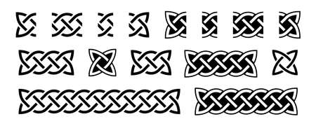 Celtic borders and knots. Traditional celtic ornament element, repear seamless pattern blocks. Braided black and white design for frame decoration. Vector illustrationのイラスト素材