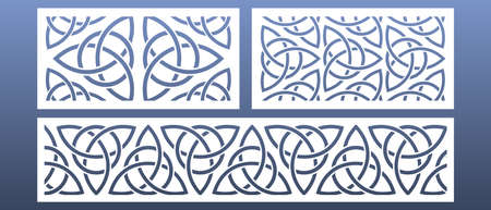 CNC laser cutpanels with abstract geometric pattern. Ornament with celtic knots and motives, trinity symbol. Room screens, wall art, card background. Vector illustrationのイラスト素材