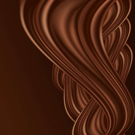 Chocolate wavy background. Twisted chocolate swirl with smooth silk texture. Dark brown color flow. For poster or banner decoration. Vector illustrationのイラスト素材