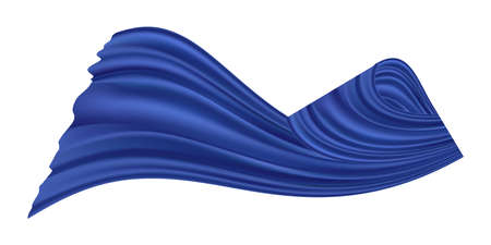Blue silk swirl ribbon with bow. Smooth satin texture, wave drapes. Gradient color flow. Isolated decorative element on white background. Vector illustrationのイラスト素材