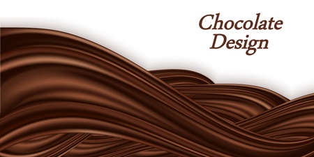 Chocolate swirl wave on white background. Smooth satin texture, creamy chocolate color flow. Twisted dark bron waves, border for poster or banner. Vector illustrationのイラスト素材