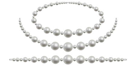 Pearl necklace isolated. White pearl beads for jewelry design. Precious nacre gemstones. Vector illustrationのイラスト素材