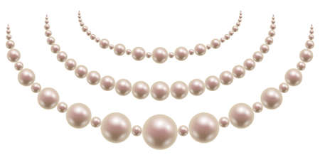 Pearl necklace isolated. Pink pearl beads on white background. Jewelry accessory for woman. Vector illustrationのイラスト素材