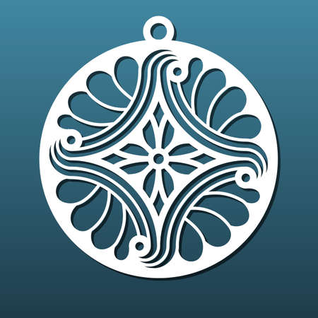 Laser cut ball or coaster with abstract geometric pattern, circular mandala ornament. CNC cutting craft, paper art, keychain or pendant, decorative element. Vector illustrationのイラスト素材