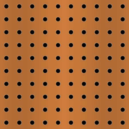 Peg board with round perforated holes, Metal or brass texture background. Vector illustrationのイラスト素材