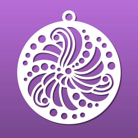 Laser cnc cut pendant, ball or coaster. Stencil for cutting or engraving. Abstract geometric pattern. Paper art, mandala ornament, wall hanging, decorative element. Vector illustrationのイラスト素材