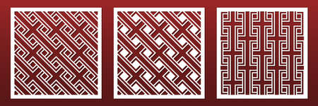 Laser cut panels, stencils for CNC cutting craft. Modern geometric pattern. Room dividers, privacy screens, fence panels for balcony or terrace. Paper art background. Vector illustrationのイラスト素材
