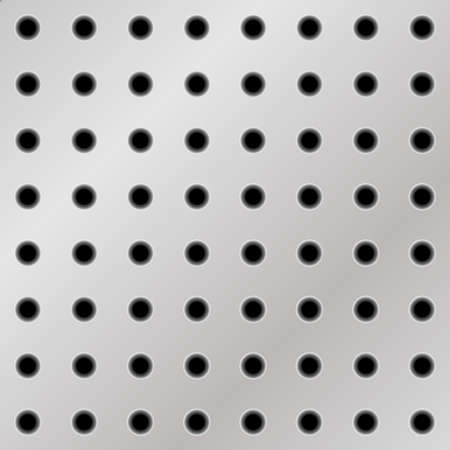 Peg board with round holes for work tools, gray metal texture background. Top view. Vector illustrationのイラスト素材