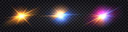 Electric light flash effect, Set of colorful glowing explosions Electrical discharge shock burst with glowing beams. Isolated on transparent background. Vector illustrationのイラスト素材