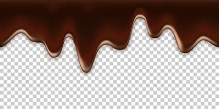 Chocolate melted drip wave. Liquid flowing chocolate. Dark brown smooth creamy texture, splash dripping dessert glaze. Seamless patern on transparent background. Vector illustrationのイラスト素材
