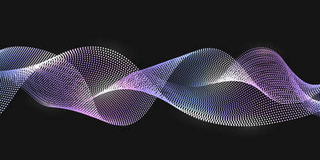 Nano technology wave lines, synergy swirl curves, big data science, network dot waves with glow light effect, abstract background pattern. Vector illustrationのイラスト素材