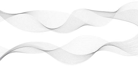 Undulate wave lines, frequency sound waves. Fractal dynamic swirl curves in motion, gray on white background. Vector illustrationのイラスト素材