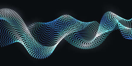 Nano technology wave with synergy effect. Dotted particle lines, big data science, cyber space futuristic wave. Abstract futuristic background. Vector illustrationのイラスト素材