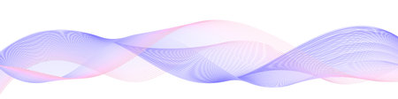 Wave swirl swoosh, purple holographic color flow. Undulate air wind wave, twisted curve lines, synergy effect. Trendy design element for banner. Isolated on white background. Vector illustrationのイラスト素材