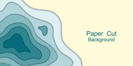 Papercut topography wavy background. 3d paper layers, cut effect. Teal and blue sea waves design for banner or flyer. Smooth swirl curve lines. Vector illustrationのイラスト素材
