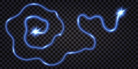 Electric wave swirl wire, discharge shock, lightning thunder bolt, Blue electrical cable, connection impulse, light flash explosion. Isolated on transparent background. Vector illustrationのイラスト素材